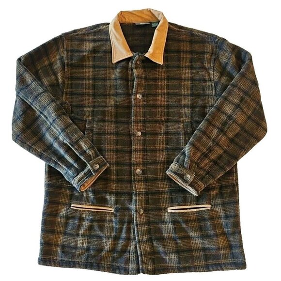 Vintage Orvis Fleece Teddy Jacket Mens XL Brown Black Plaid Faux Suede Utility - Picture 5 of 13